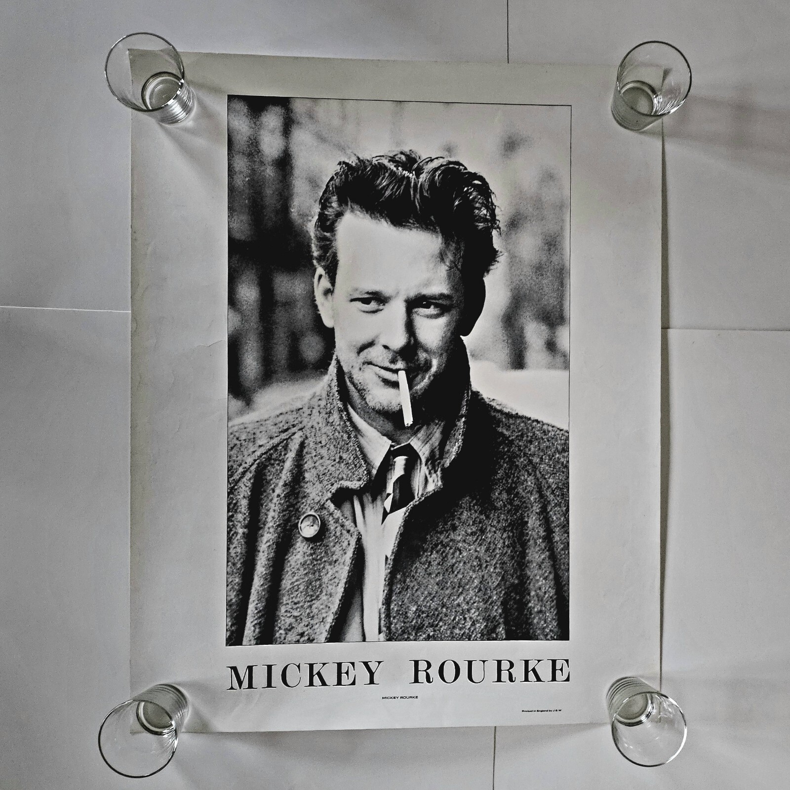 MICKEY ROURKE SMOKING BLACK AND WHITE VINTAGE GLAMOR SHOT POSTER 22 X 28 INCHES