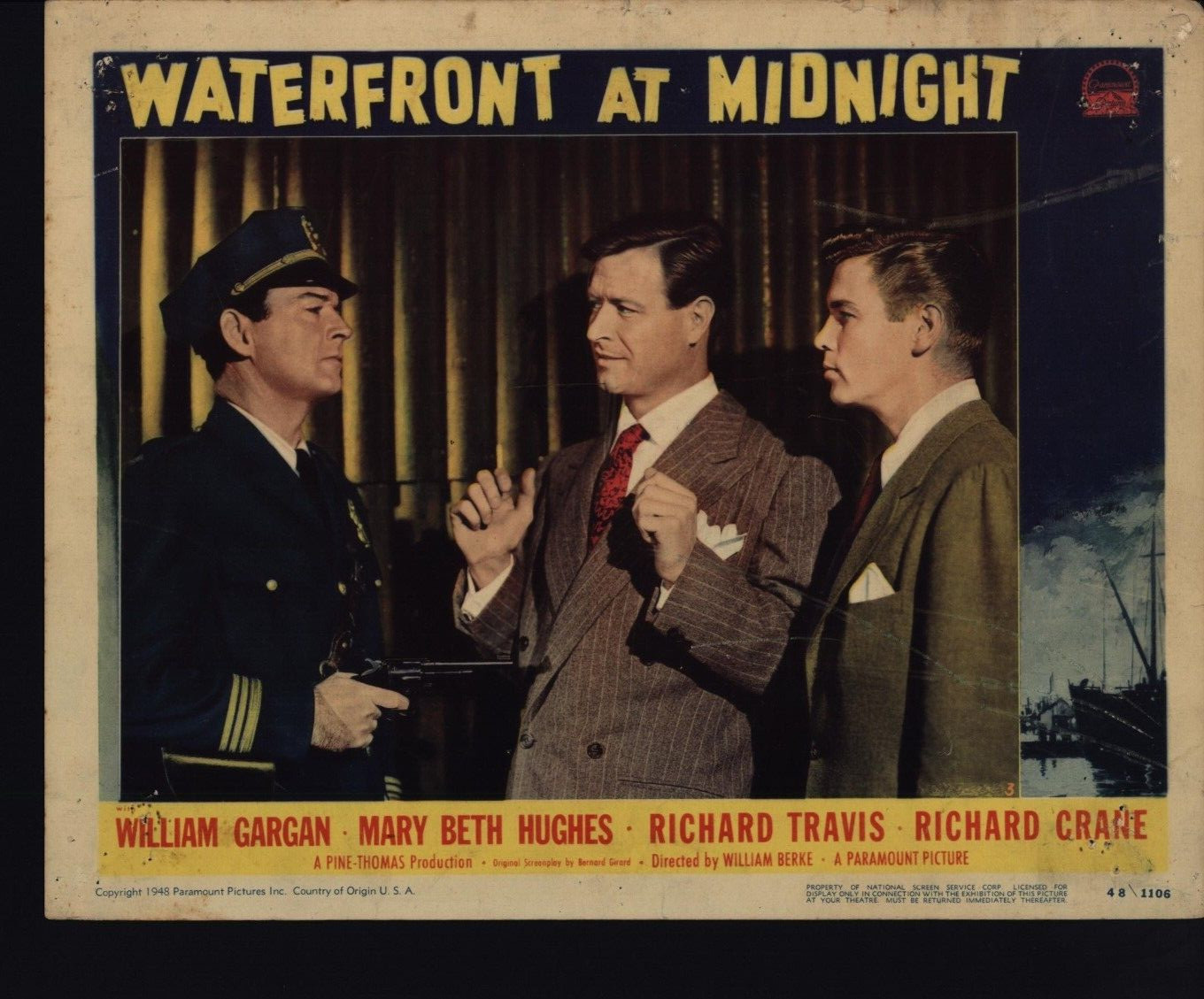 Waterfront At Midnight B 1948 William Gargan Mary Beth Hughes lobby card Box1