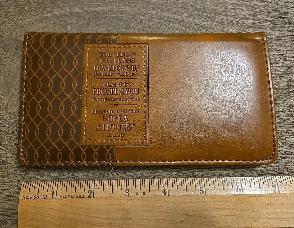 Christian Art Gifts Checkbook Holder Cover Faux Leather Wallet Organizer Brown