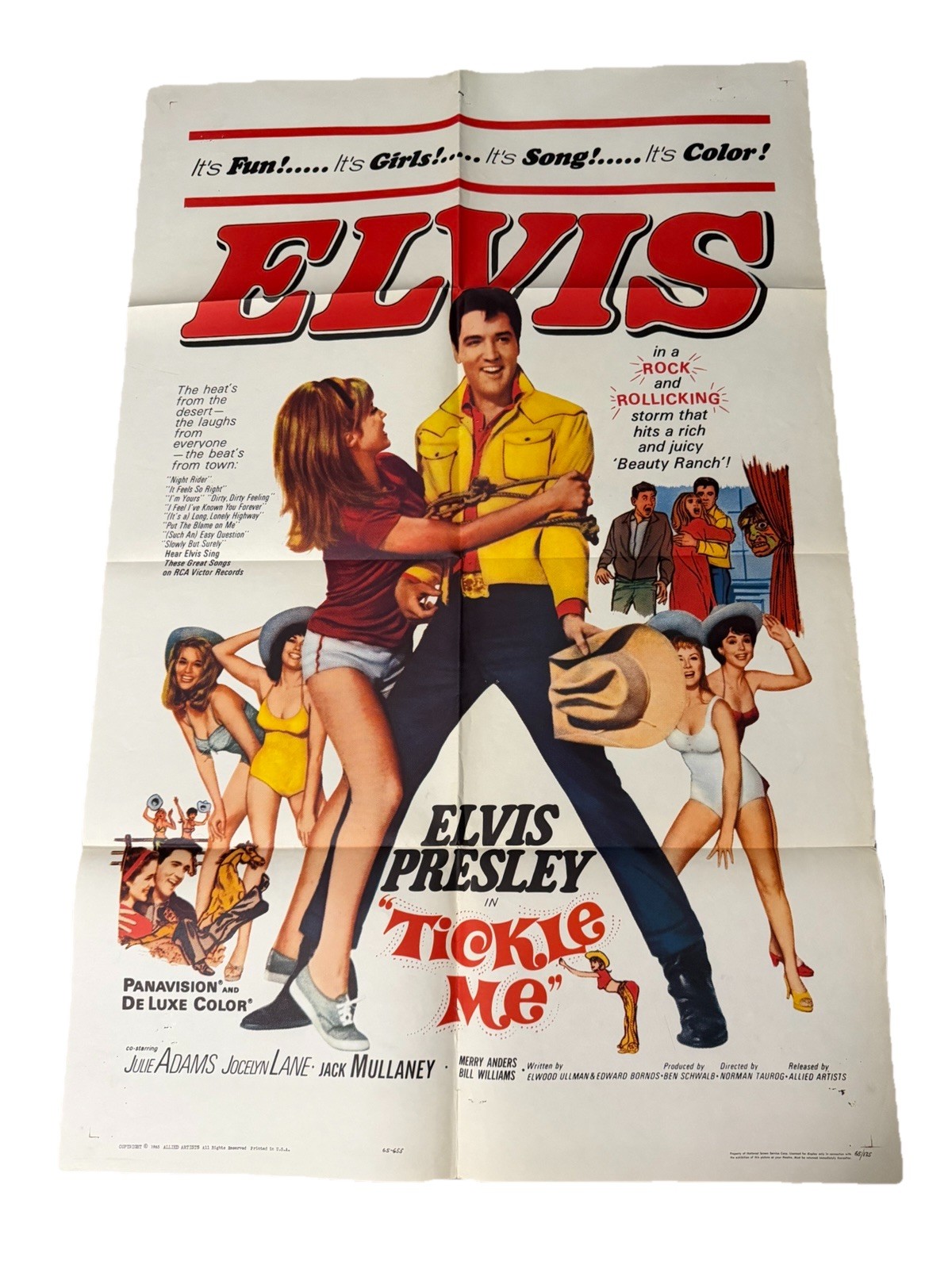 1965 ELVIS PRESLEY TICKLE ME 1 SHEET MOVIE POSTER ORIGINAL NSS 65/125