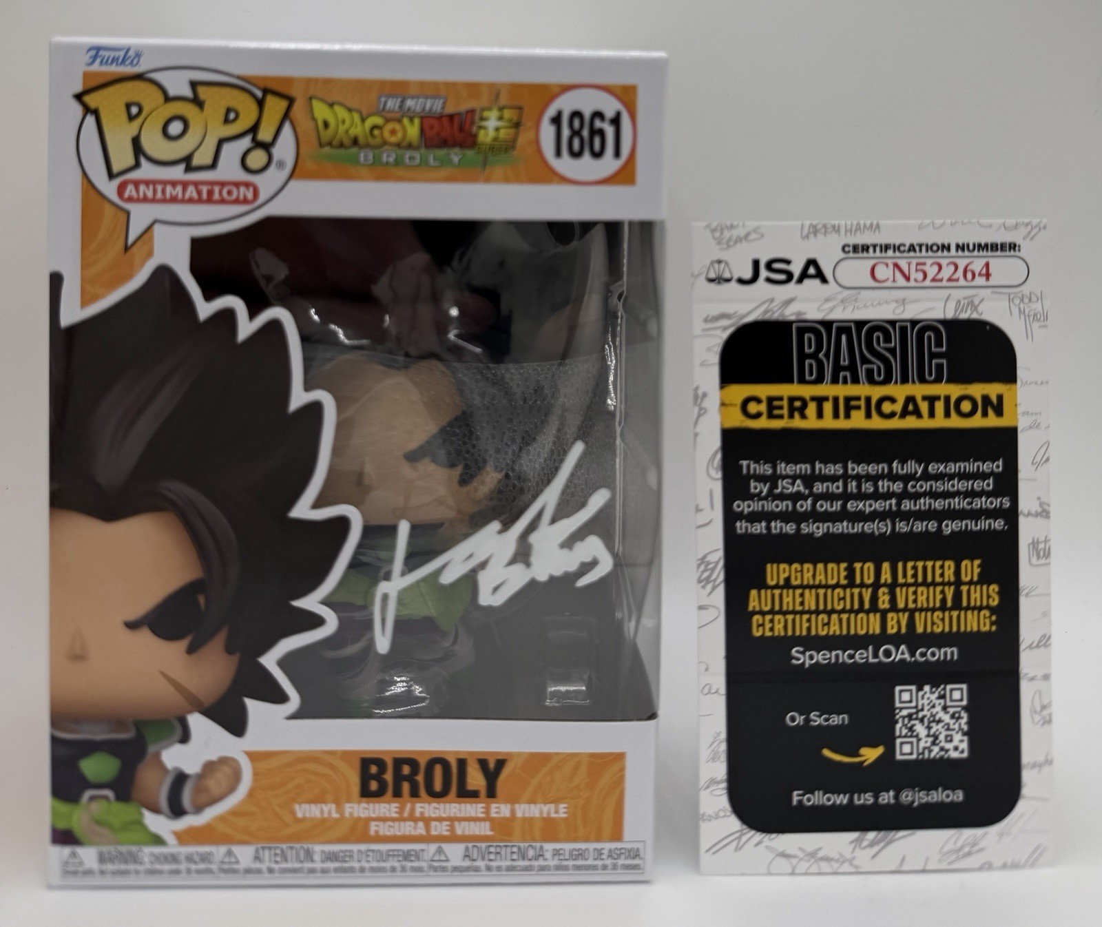 JOHNNY YONG BOSCH SIGNED BROLY FUNKO POP ‘DRAGON BALL SUPER’ +CN INSC. JSA COA