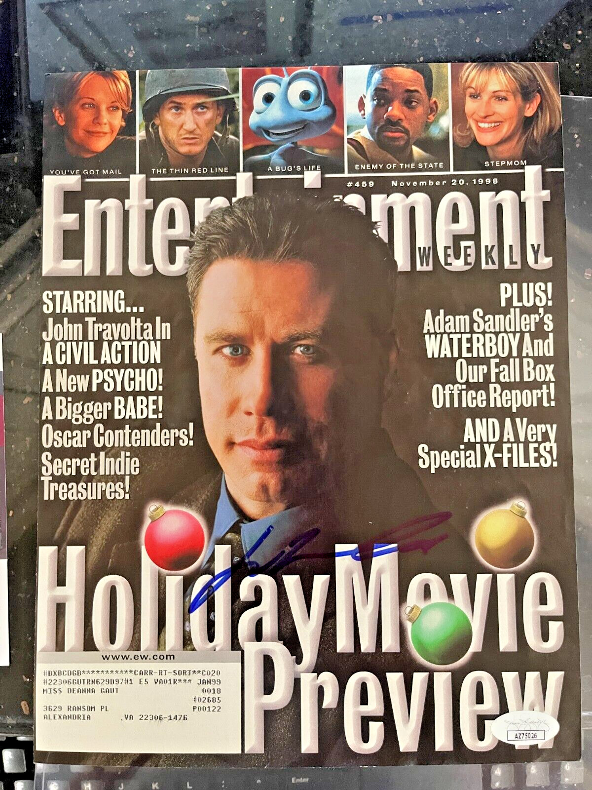 John Travolta Autographed Entertainment Weekly Magazine Cover JSA COA