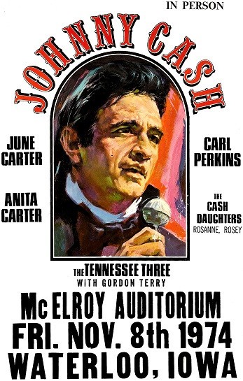 1974 JOHNNY CASH JUNE ANITA CARTER CONCERT POSTER WATERLOO IOWA – 11″x17″