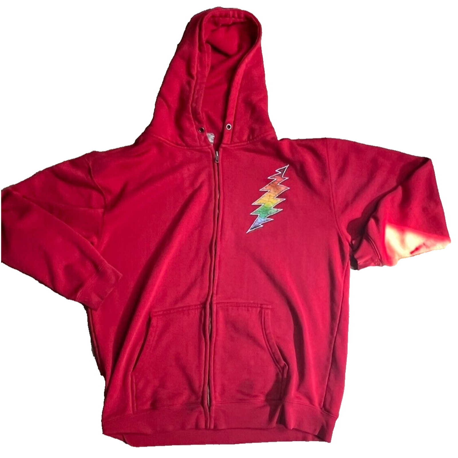 1997 Grateful Dead Productions Hoodie — Red Stealie Bolt Zip Front Sz M