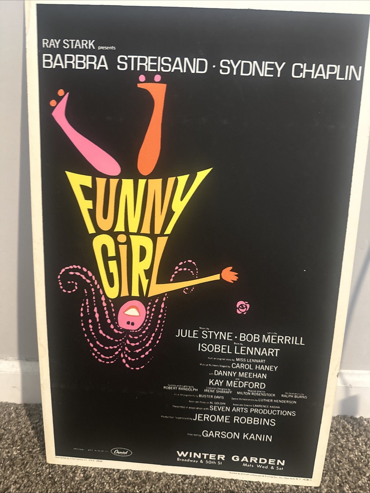 Original Vintage 1964 Funny Girl Broadway Window Card Poster Barbra Streisand