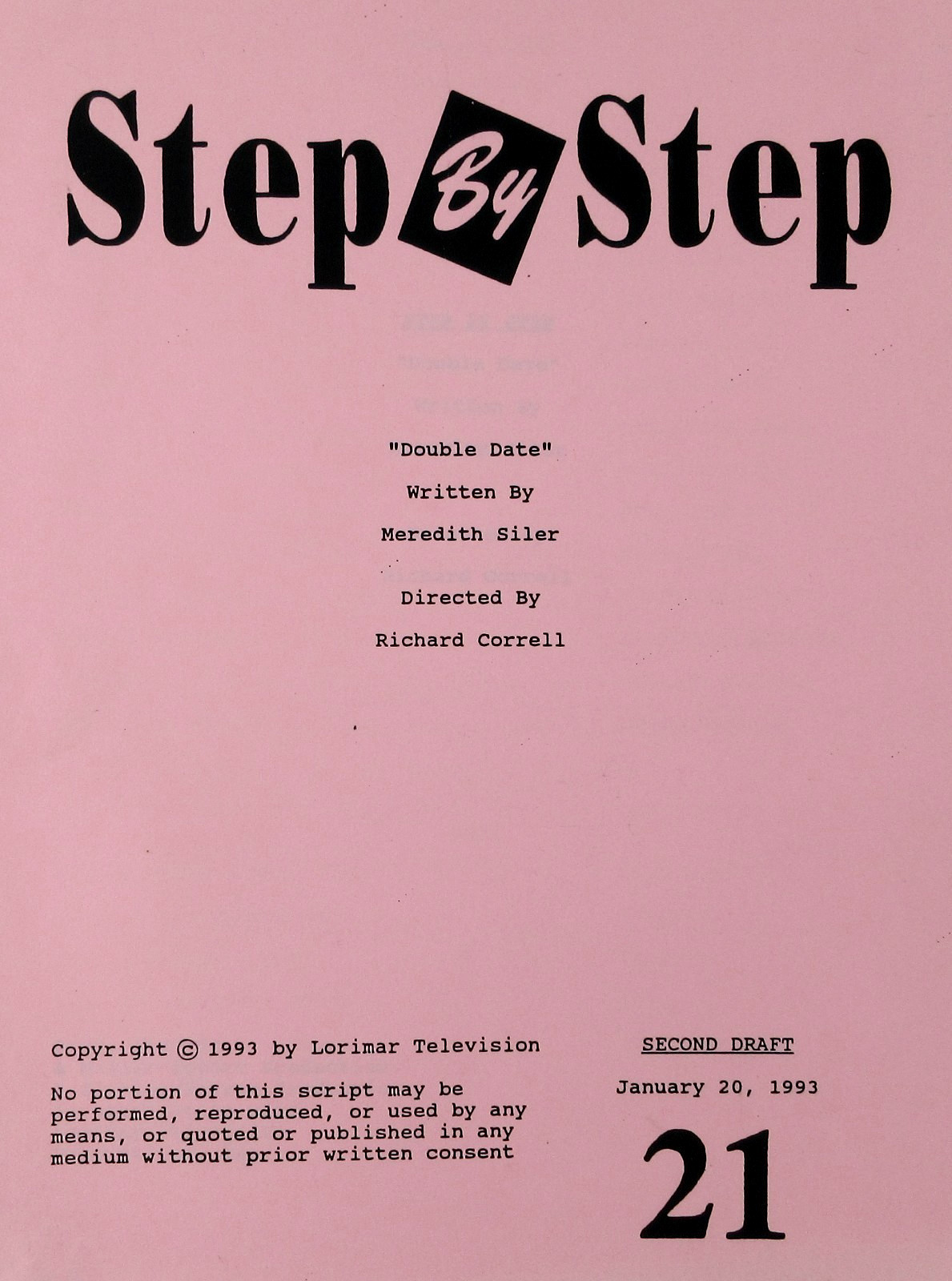 Step By Step TV Show Script Patrick Duffy Double Date S4.E15 Second Draft 1993