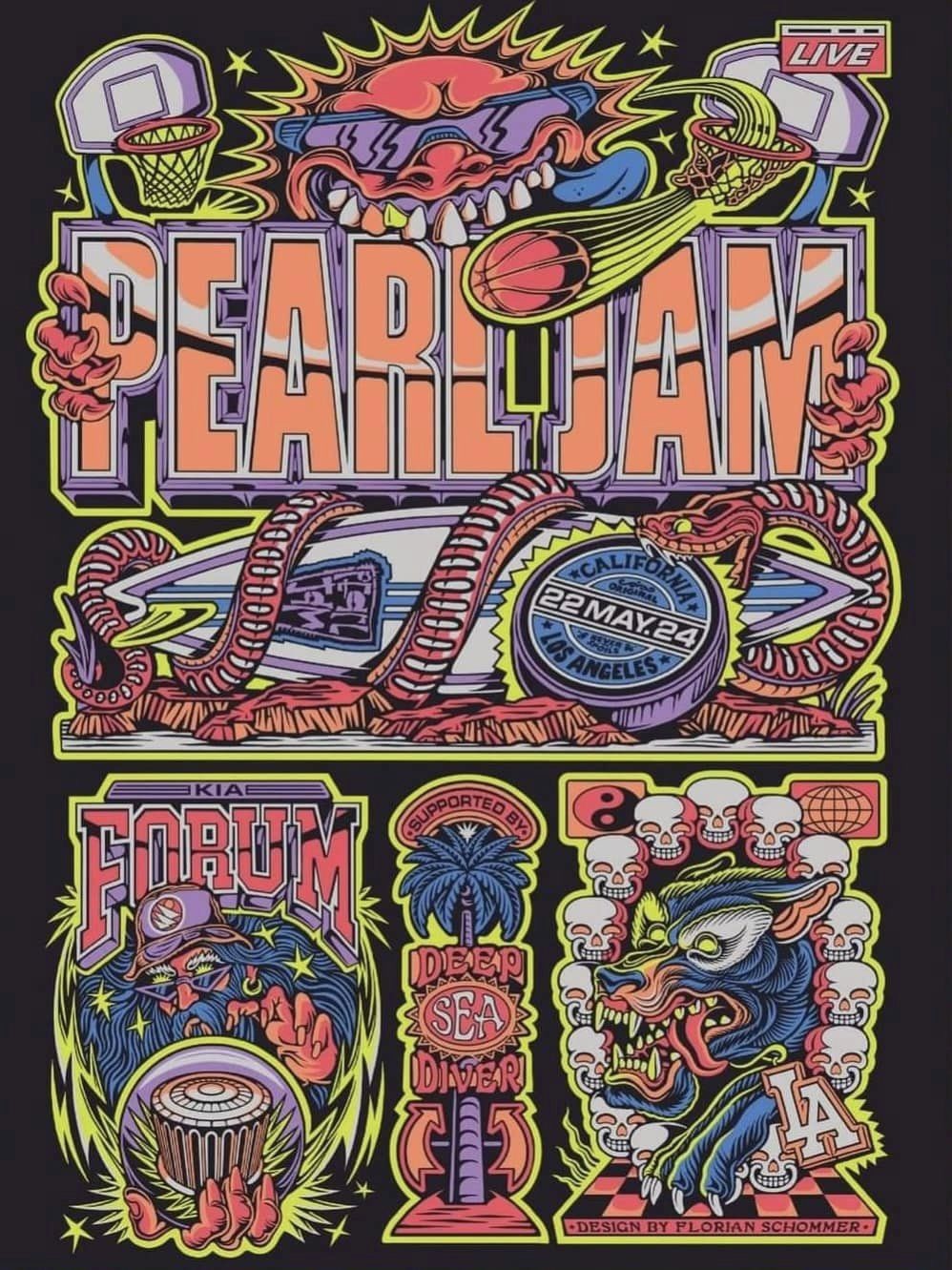PEARL JAM – 5/22/2024 LOS ANGELES, CALIFORNIA Tour Poster KIA FORUM