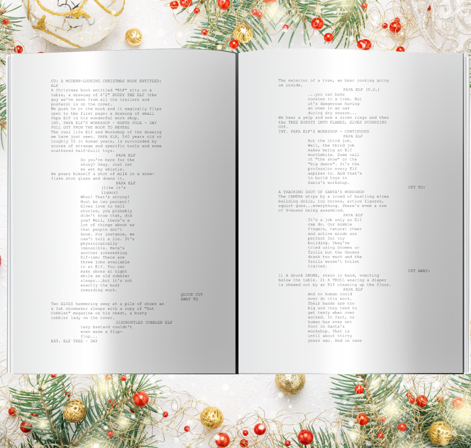 Elf Script Cast-Signed , Autograph Reprints – Elf Movie Screenplay, Will Ferrell