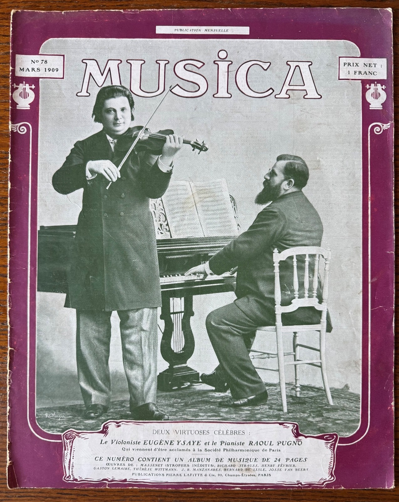 Musica magazine 1909 EUGENE YSAYE RAOUL PUGNO ELEKTRA in French