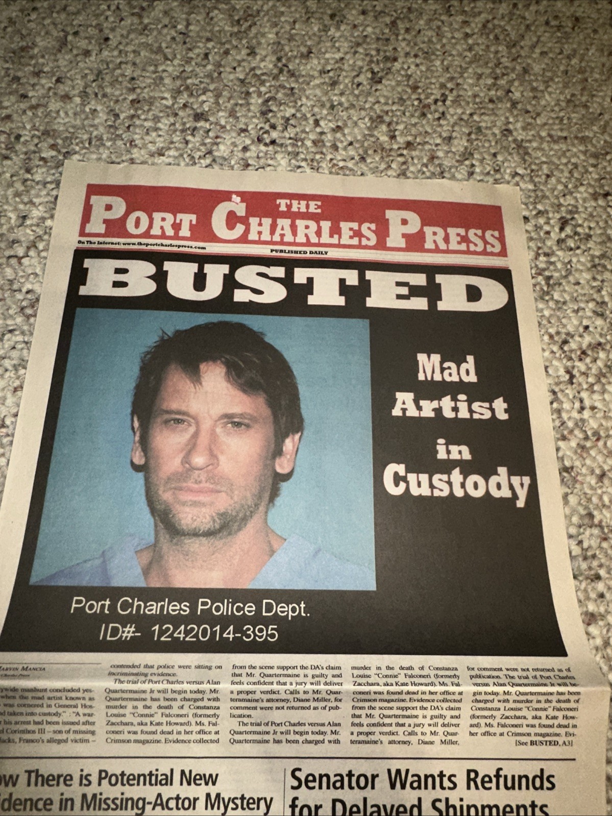 General Hospital Port Charles Press TV Newspaper Prop Franco Baldwin