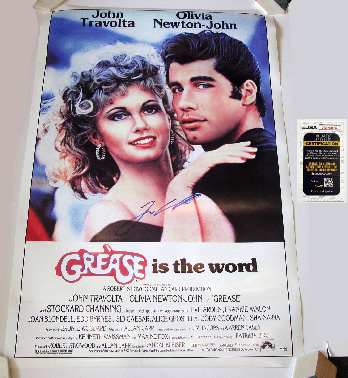 John Travolta signed “GREASE” 27×34 Poster AUTOGRAPH Beautiful Signature JSA COA