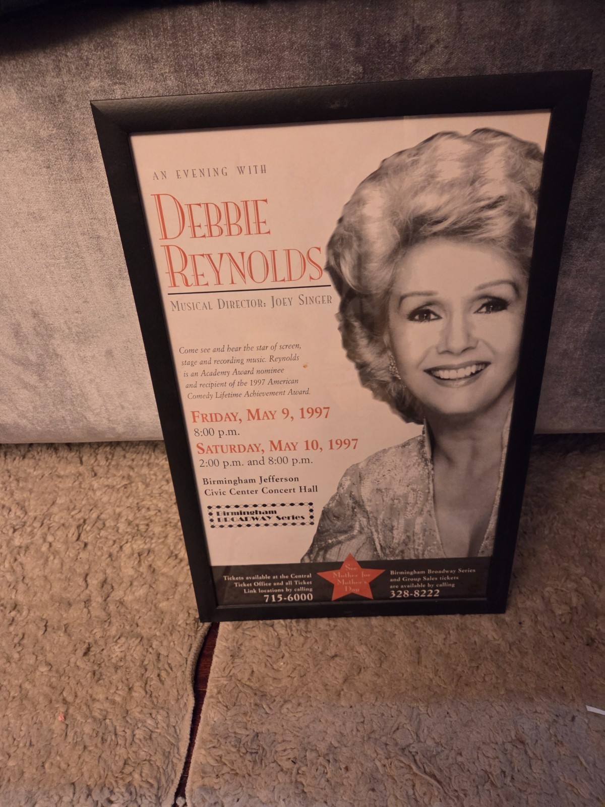 Promotional Debbie Reynolds One woman show 15.5 x 24 Framed May 9, 1997