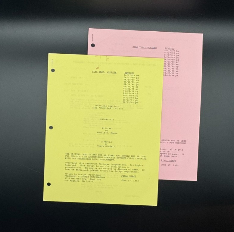 Star Trek Voyager Script LOT +FINAL DRAFT Revisions +COA -“Survival Instinct”