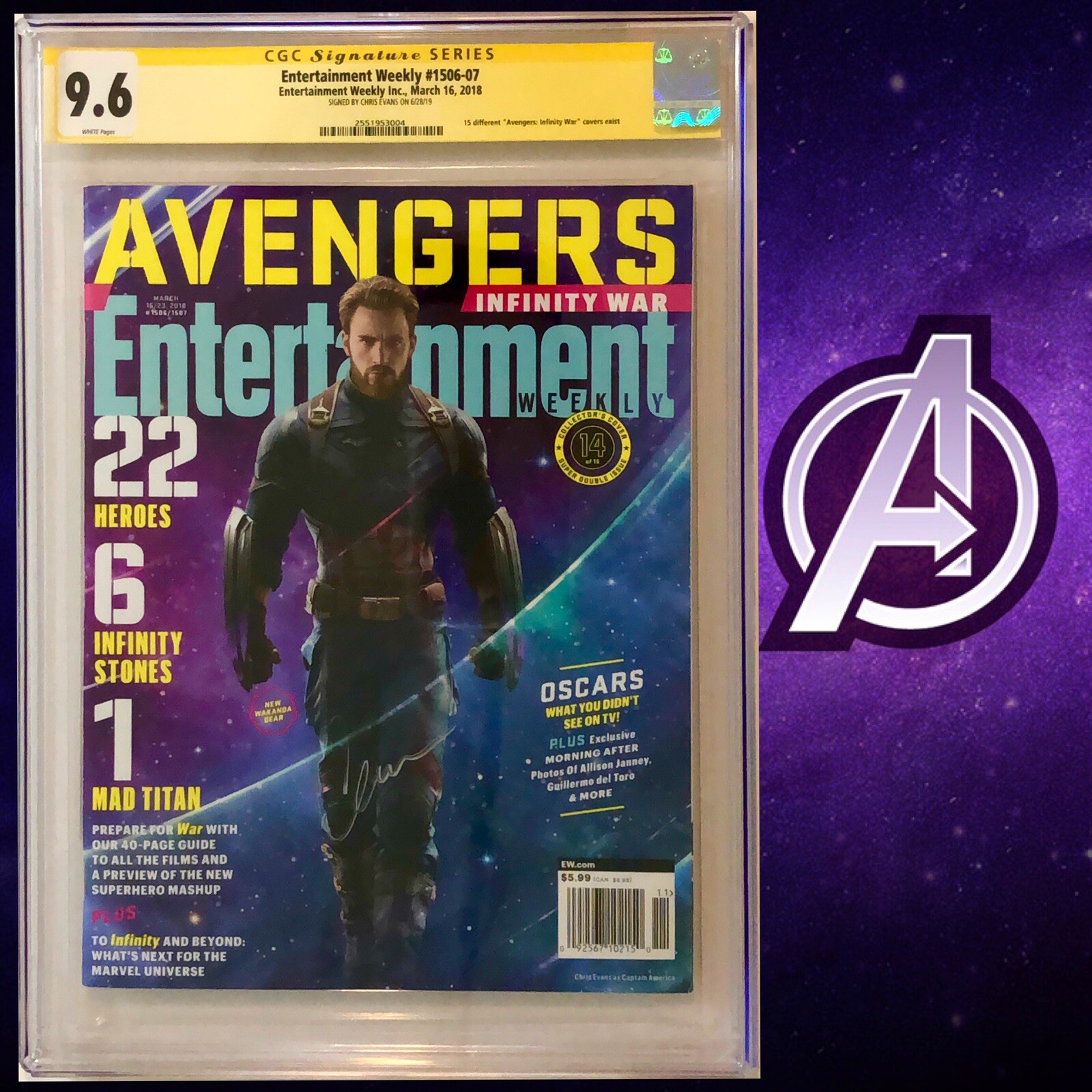 CGC 9.6 SS Entertainment Weekly #1506-07 signed by Chris Evans Avengers 2018