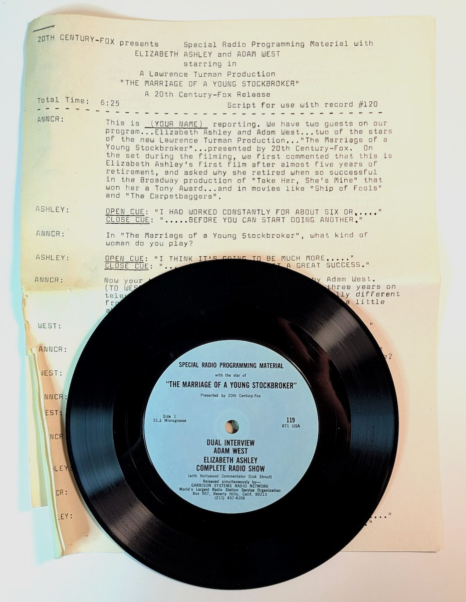 Adam West Elizabeth Ashley Marriage Of Young Stockbroker 1971 RADIO PROMO vinyl