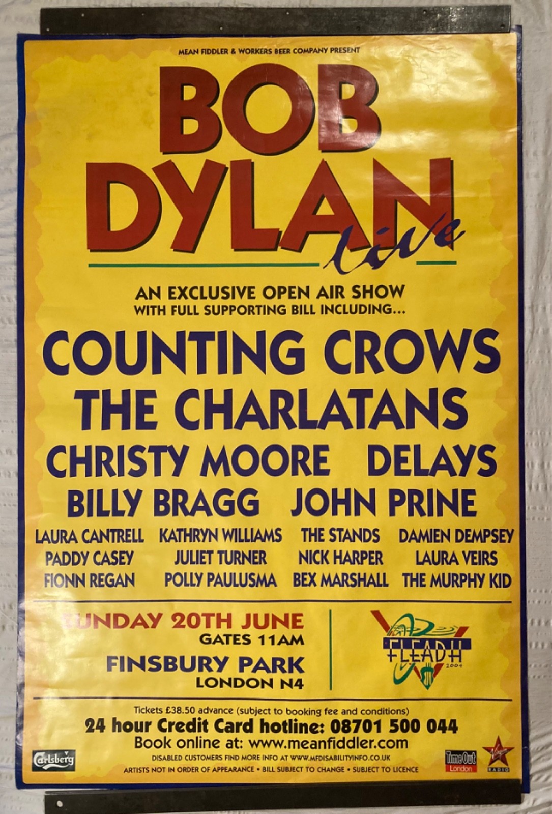 Bob Dylan Huge British Subway Tour Poster Counting Crows Charlatans John Prine