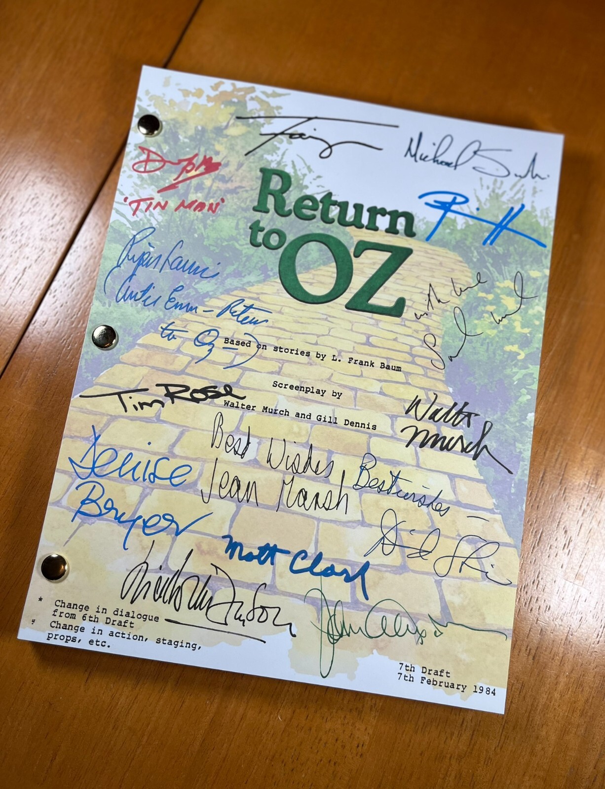 Return to Oz Script Signed- Autograph Reprints- Wizard of Oz Sequel