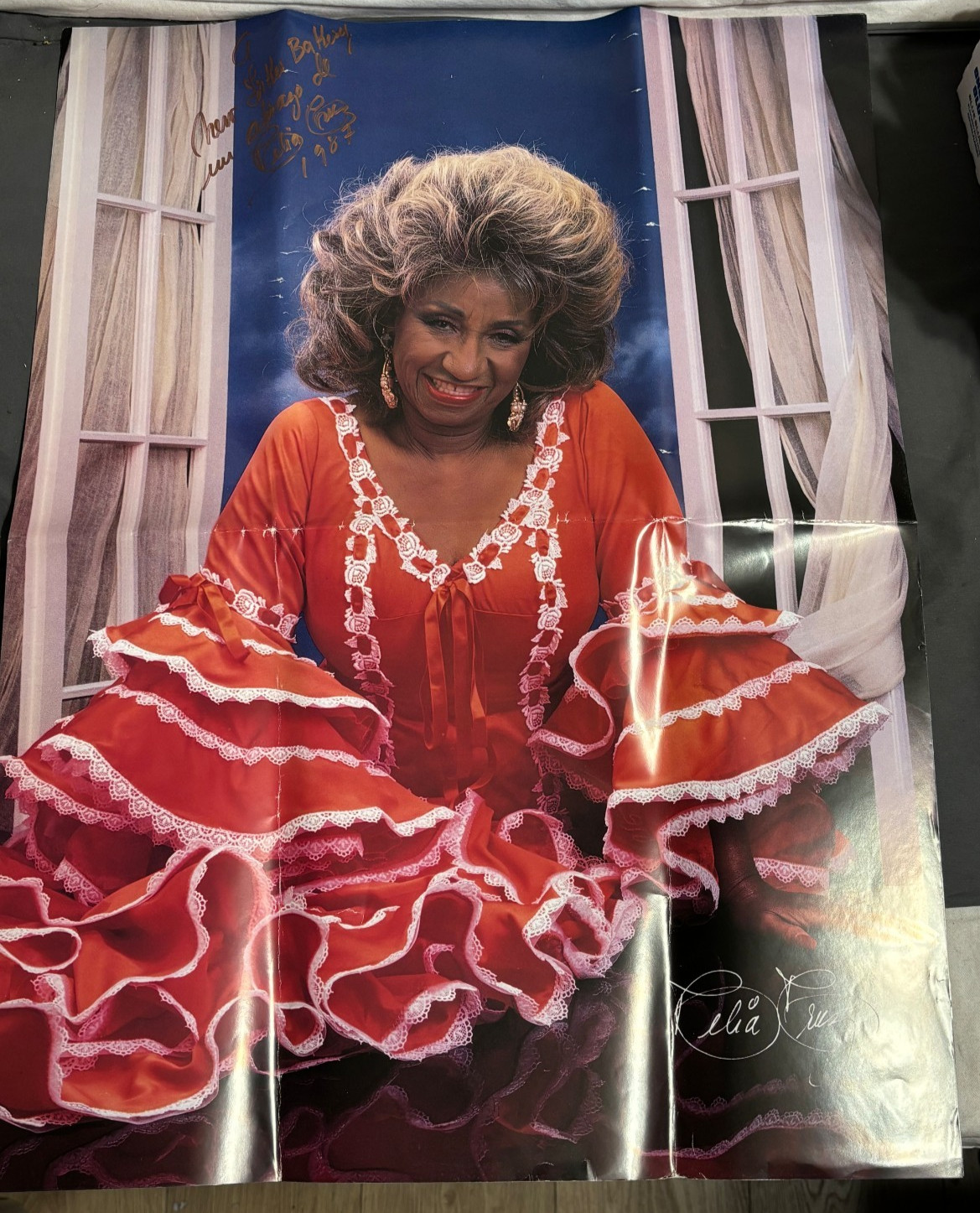 1987 CELIA CRUZ Bata Dress QUEEEN SALSA Signed Autographed PROMO POSTER 24×18 #3