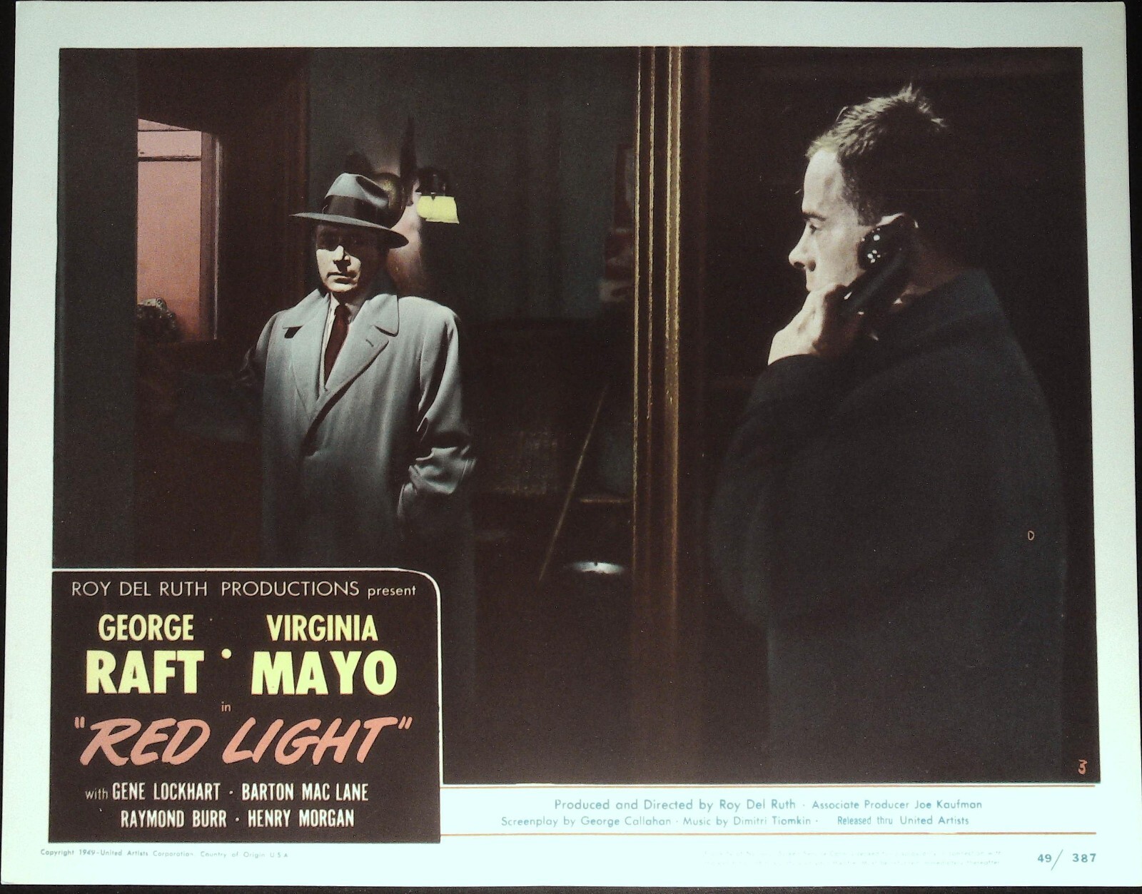 Red Light Lobby Card #3 1949 George Raft watches Harry Morgan on phone!