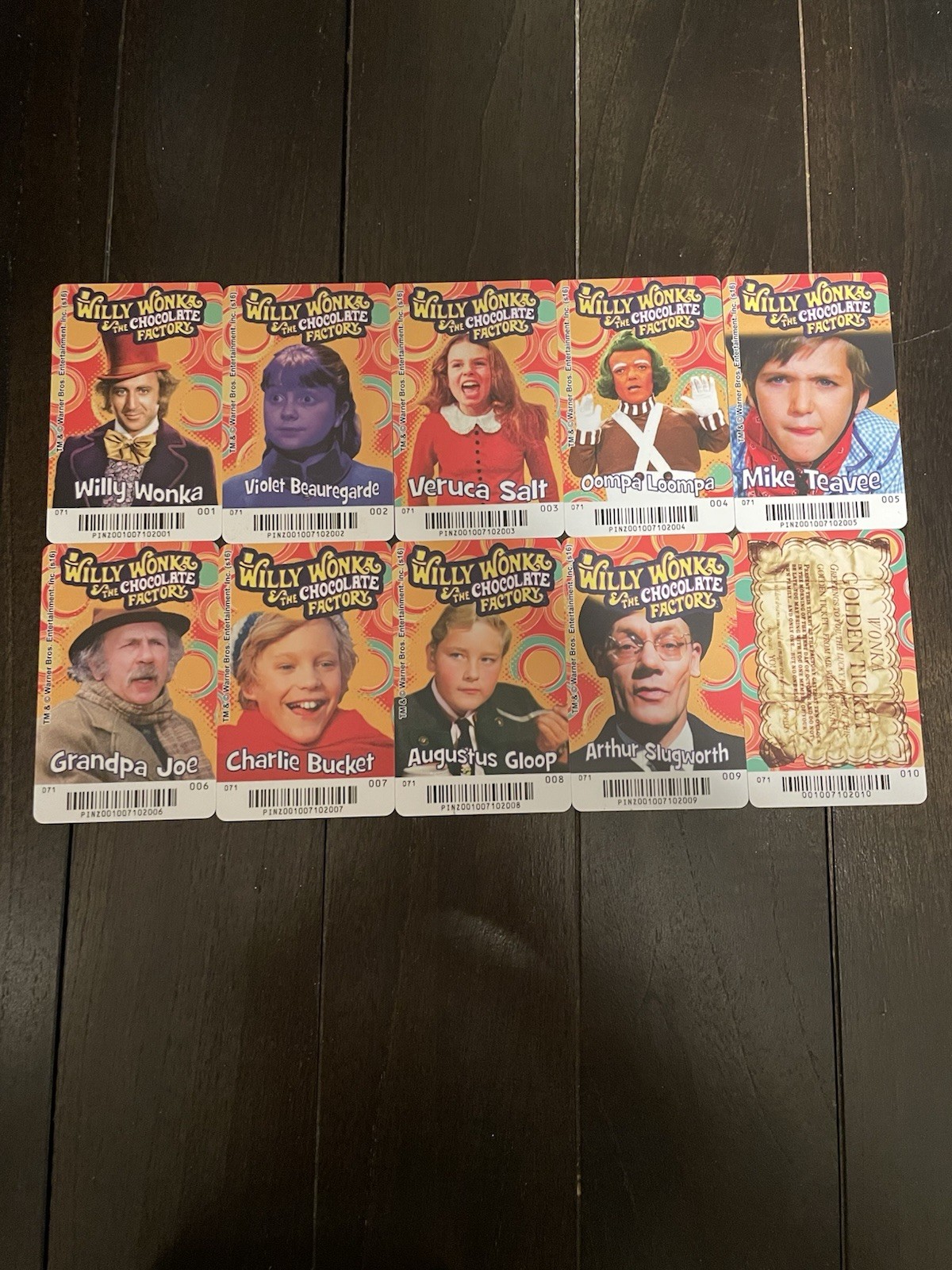 Willy Wonka Arcade Coin Pusher Cards COMPLETE SET with BARCODES Golden Ticket
