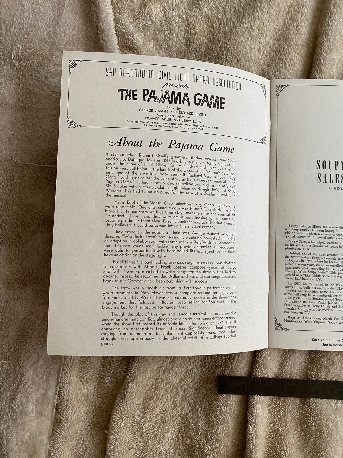 The Pajama Game Program. San Bernardino Civic Light Opera. Soupy Sales