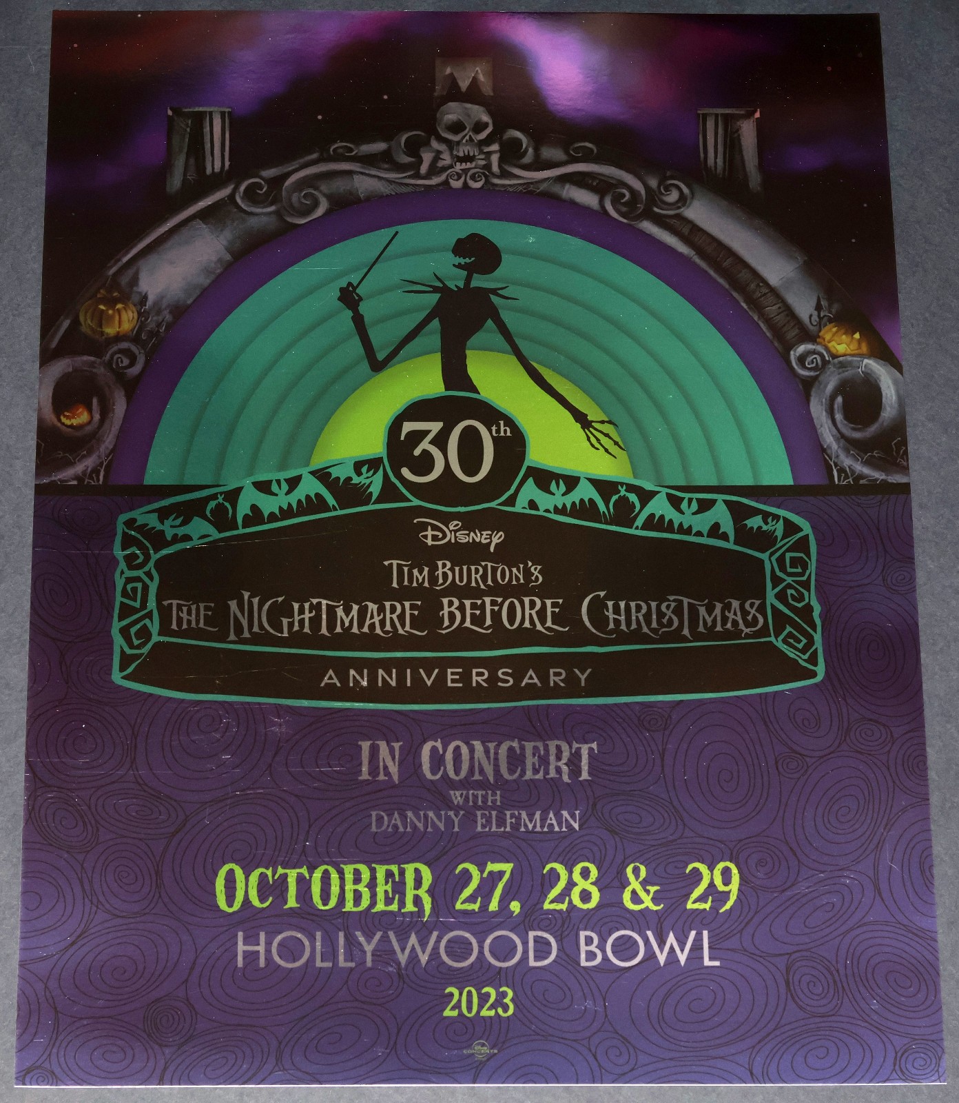 Nightmare Before Christmas Hollywood Bowl 18X24 FOIL POSTER 30th Danny Elfman