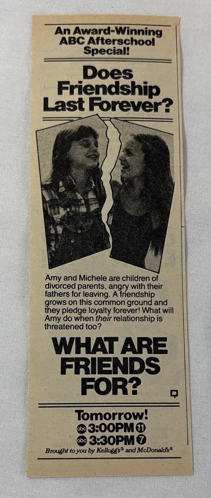 1981 ABC Afterschool Special tv ad~WHAT ARE FRIENDS FOR? Dana Hill,Melora Hardin