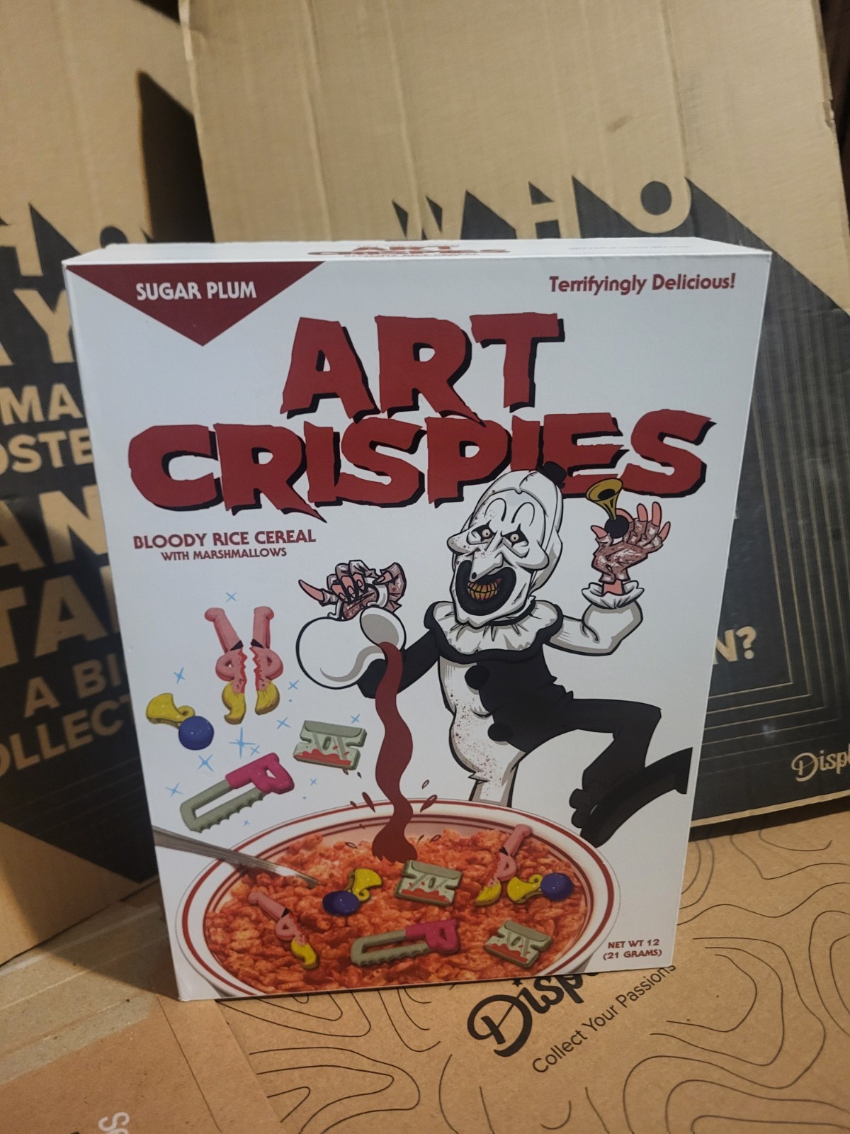 Terrifier Art the Clown Crispies Cereal Box Wall Sign Spirit Halloween BRAND NEW