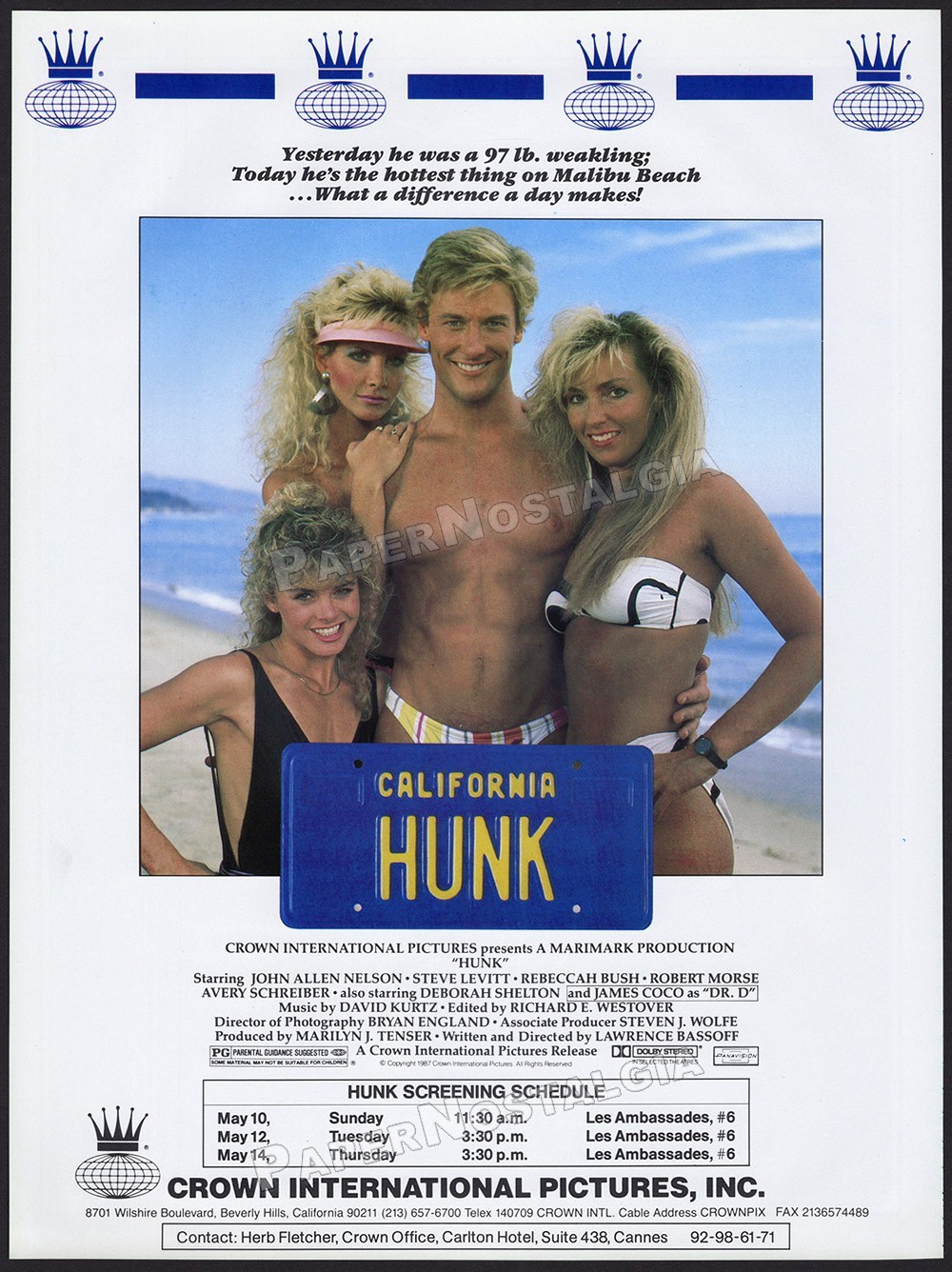 HUNK – Original 1987 Trade AD / poster – John Allen Nelson – Rebeccah Bush