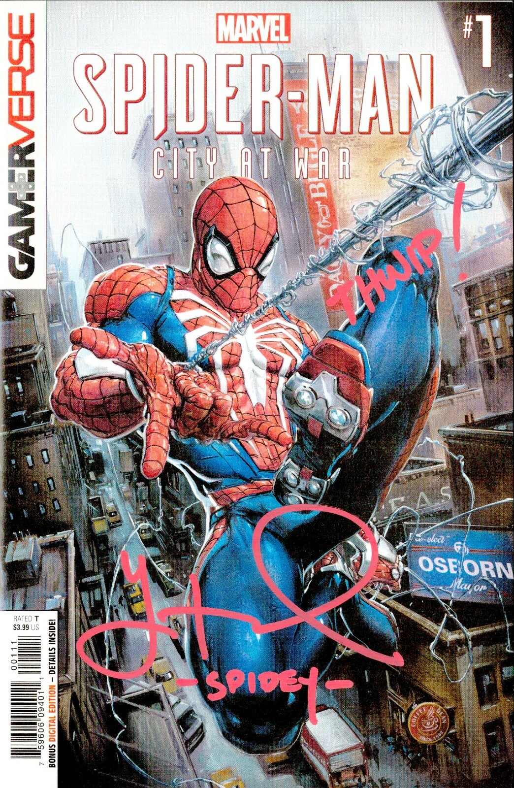 Yuri Lowenthal Signed Comic Spider-Man City at War #1 Authentic JSA COA WITNESS