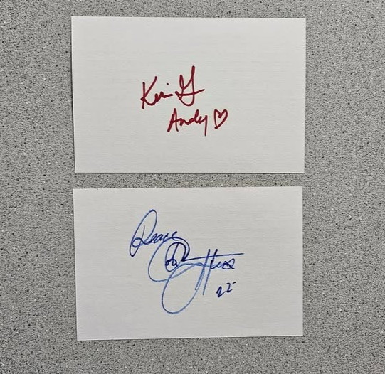 COREY FELDMAN SIGNED & KERRI GREEN SIGNED 4×6 INDEX CARD AUTOGRAPH – GOONIES