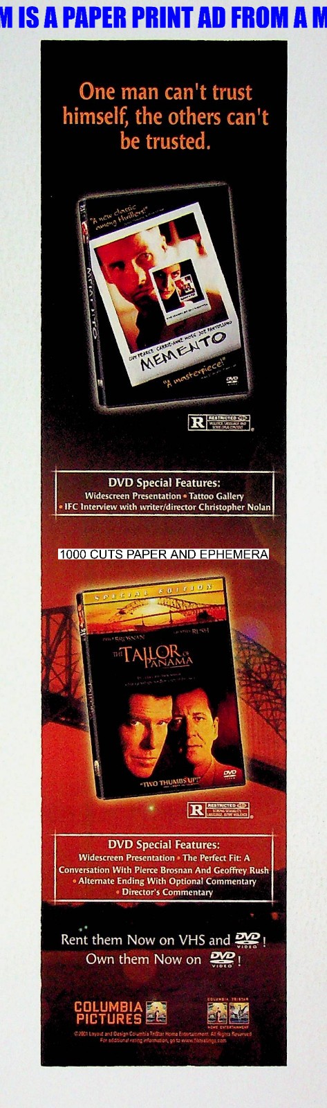 Memento + The Tailor of Panama Columbia 2001 Print Magazine Ad Poster ADVERT