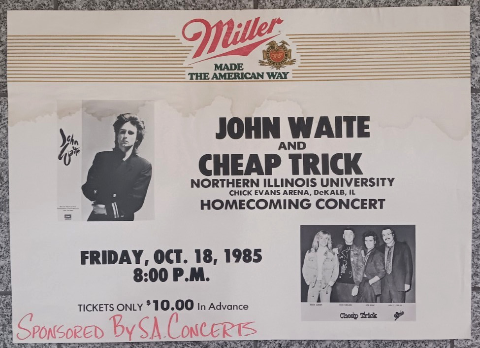 John Waite & Cheap Trick 21×28 Vintage Friday Oct. 18, 1985 Concert Poster NIU