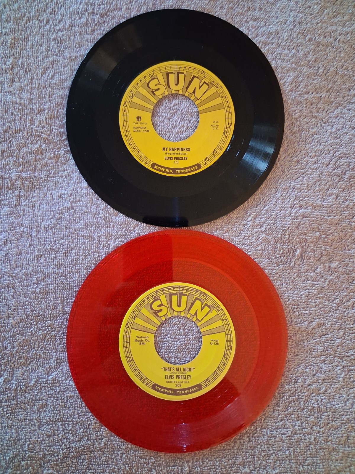 ELVIS PRESLEY THATS ALL RIGHT&MY HAPPINESS SUN 45s&SUN SLEEVES NM-MINT LOT 2 NEW