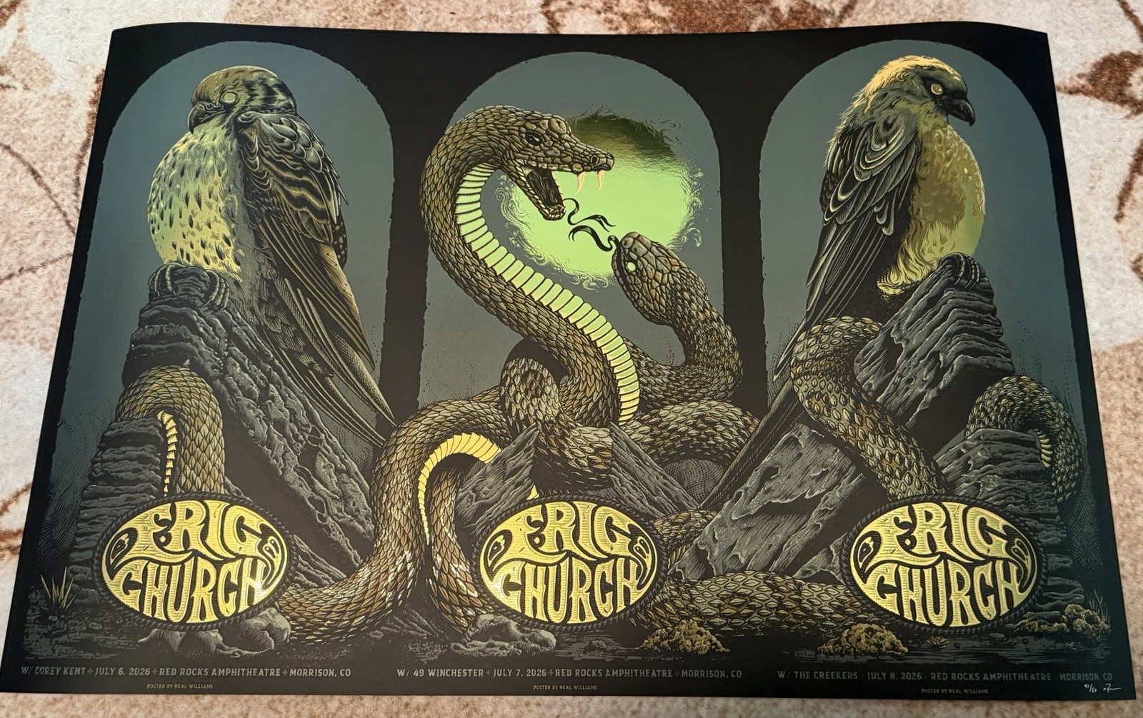 Eric Church Red Rocks Night 3 Gray Variant Foil Poster – Numbered 41/50.