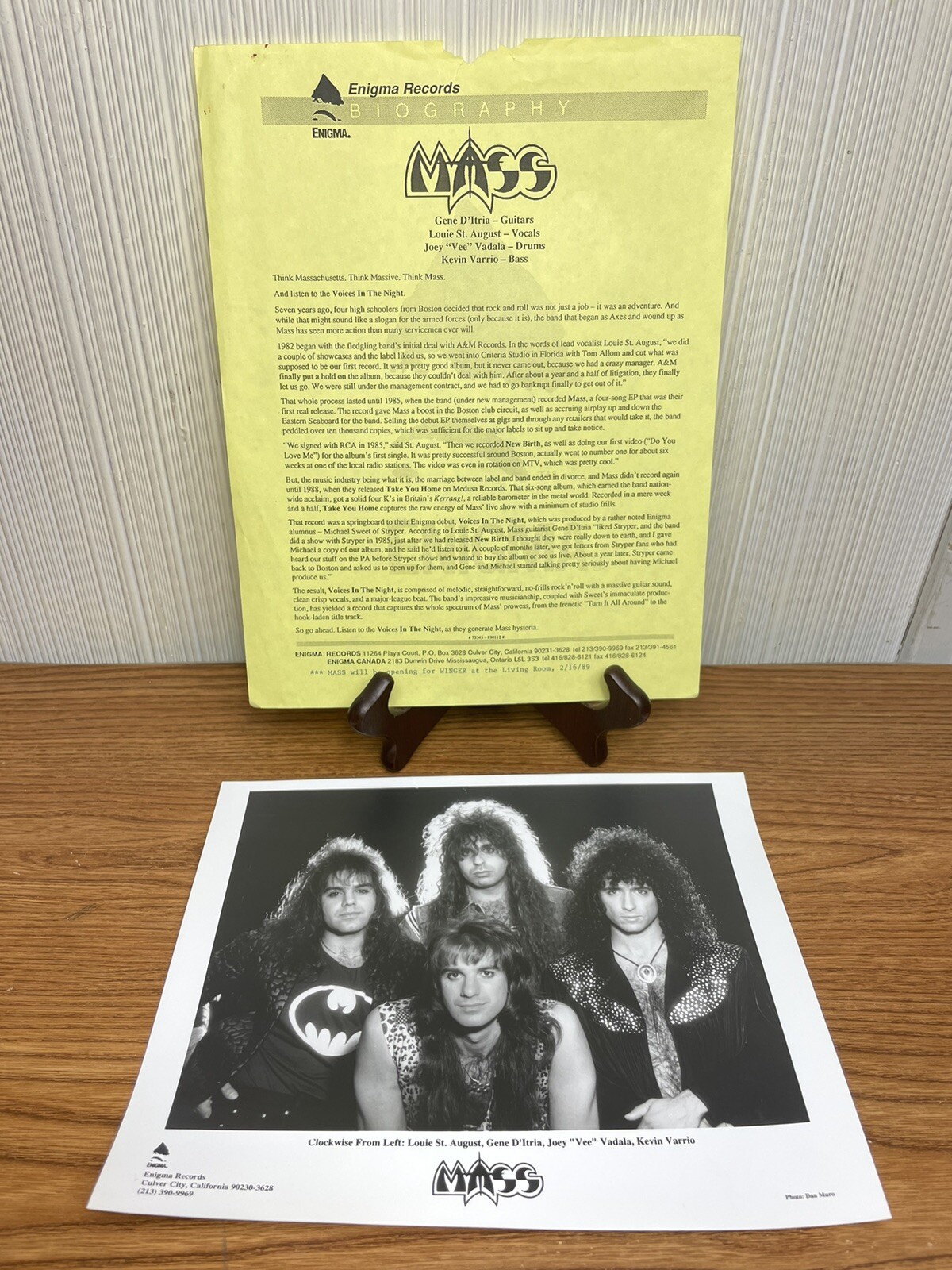 Mass 1987 Media Press Information Enigma Records Vintage Music