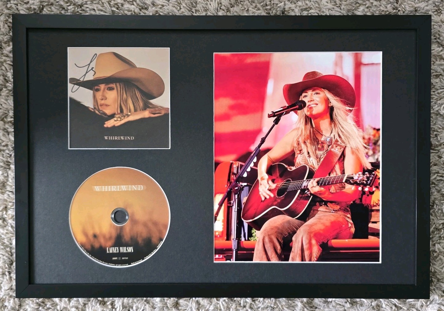 LAINEY WILSON COUNTRY STAR SIGNED 12×18 FRAMED WHIRLWIND CD 2662/10,000