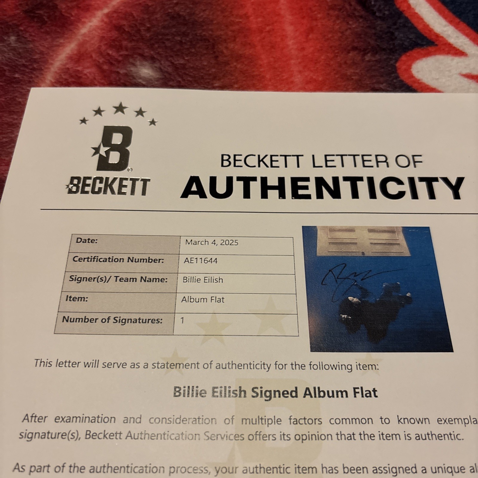 SIGNED BILLIE EILISH HIT ME HARD AND SOFT ART CARD & ECO VINYL BECKETT BAS COA