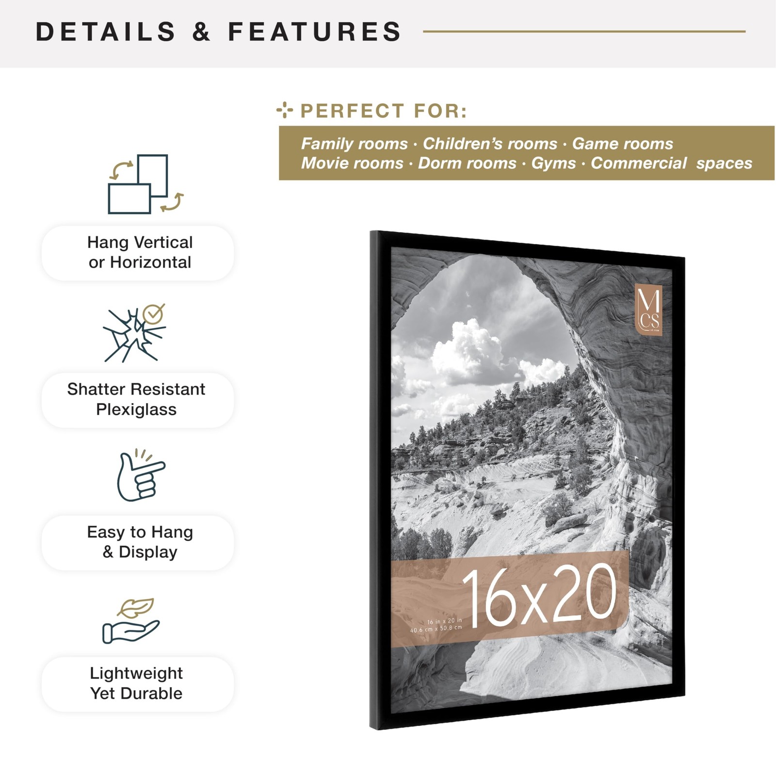 MCS Everline Collection 16×20 Poster Frame Black, Vertical & Horizontal Wall …
