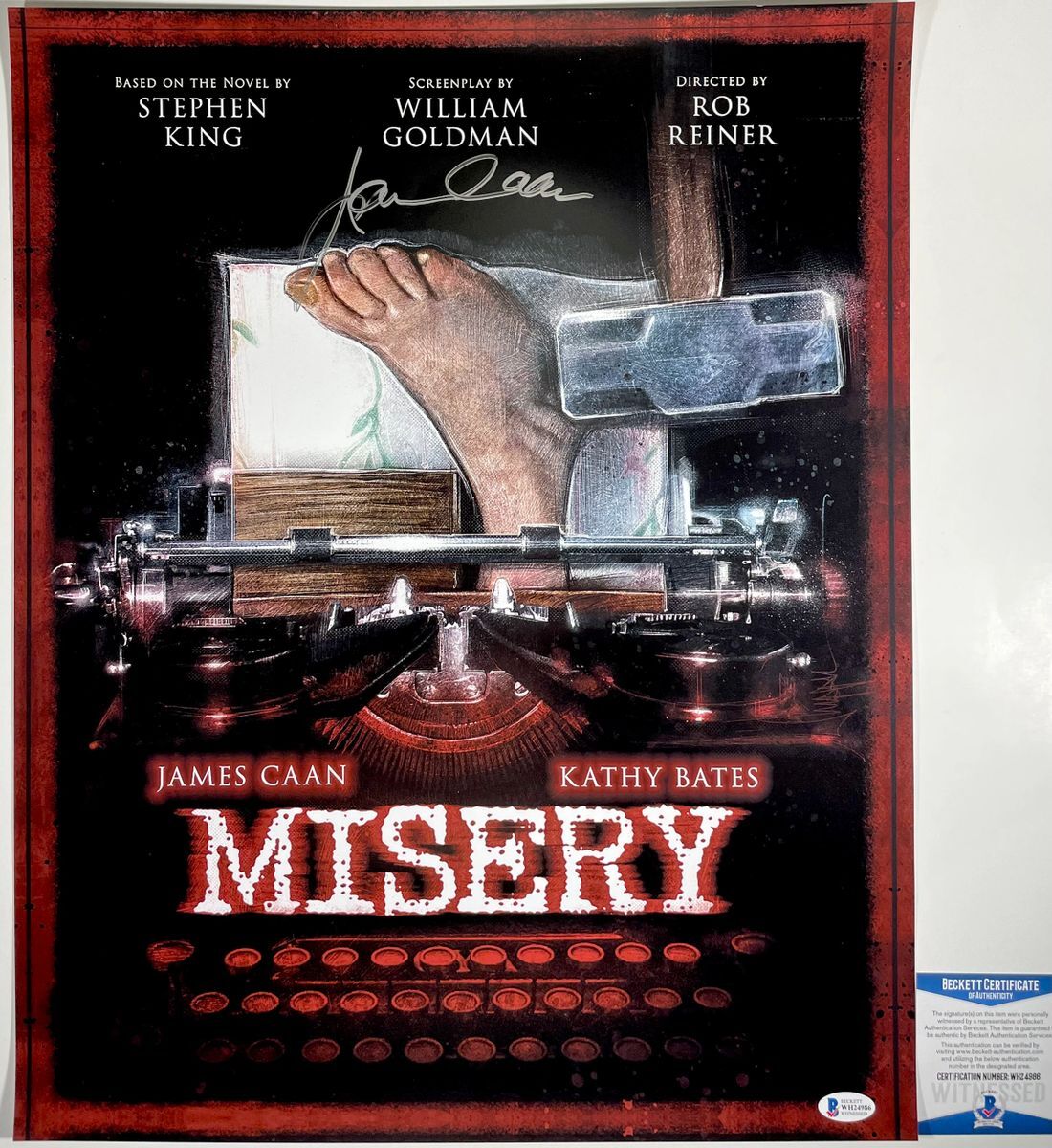 James Caan Signed Misery 16×20 Movie Poster Autograph Paul Sheldon BAS COA