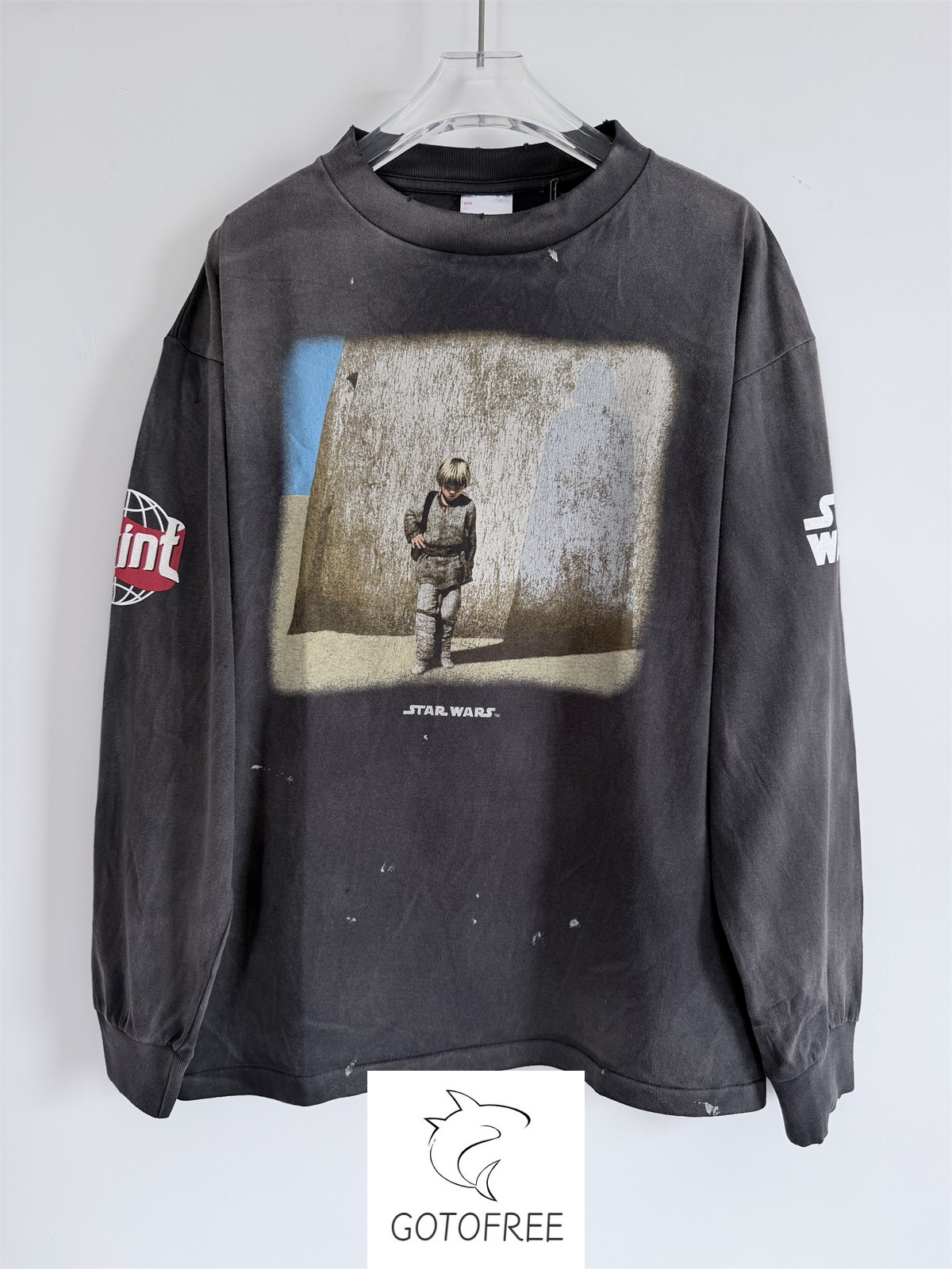 GOTOFREE 25SS MENS SAINT DARTH VADER T SHIRT LONG SLEEVE BLACK COTTON JUMPER TOP