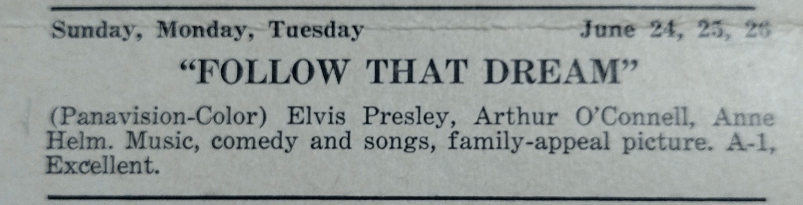 1962 Sprague Theatre Program Flyer Elkhorn WI ELVIS PRESLEY FOLLOW THAT DREAM