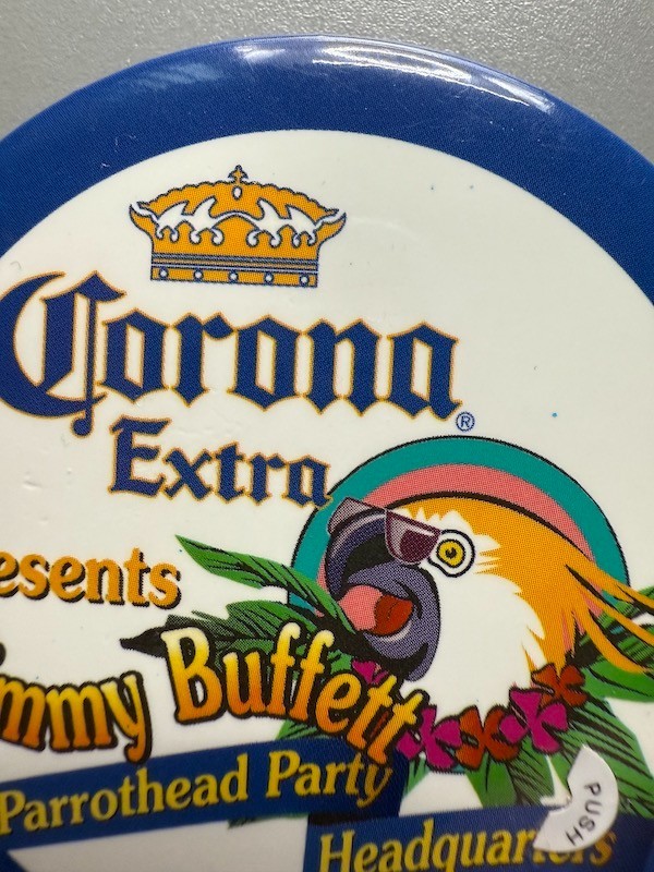Jimmy Buffett 3” Pinback Button Parrothead Party Headquarters Corona Extra 2003