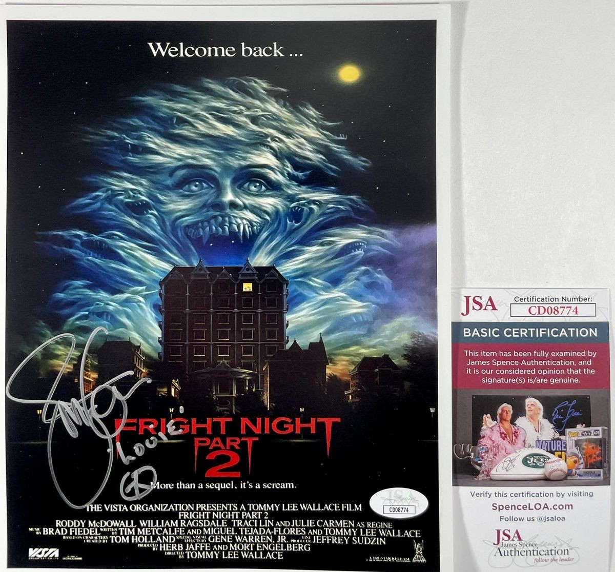 Jon Gries Signed Fright Night Part 2 8×10 Mini Movie Poster A Autograph JSA COA