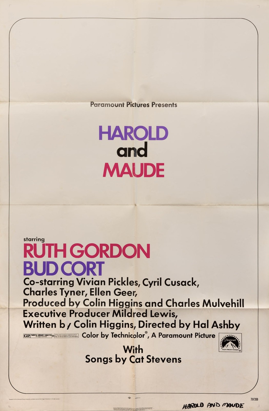 Hal Ashby HAROLD AND MAUDE Original poster for the 1971 film #149245