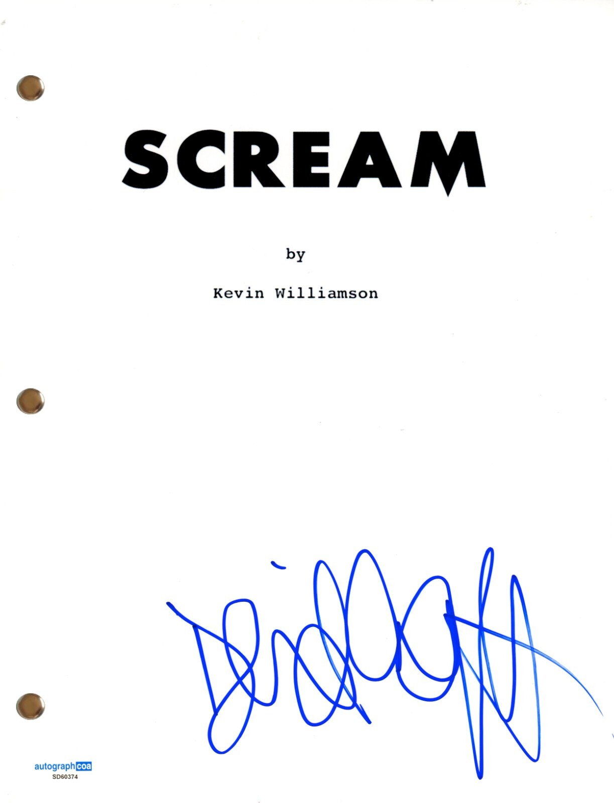 David Arquette “Scream” Signed Autograph Movie Script Screenplay Horror ACOA