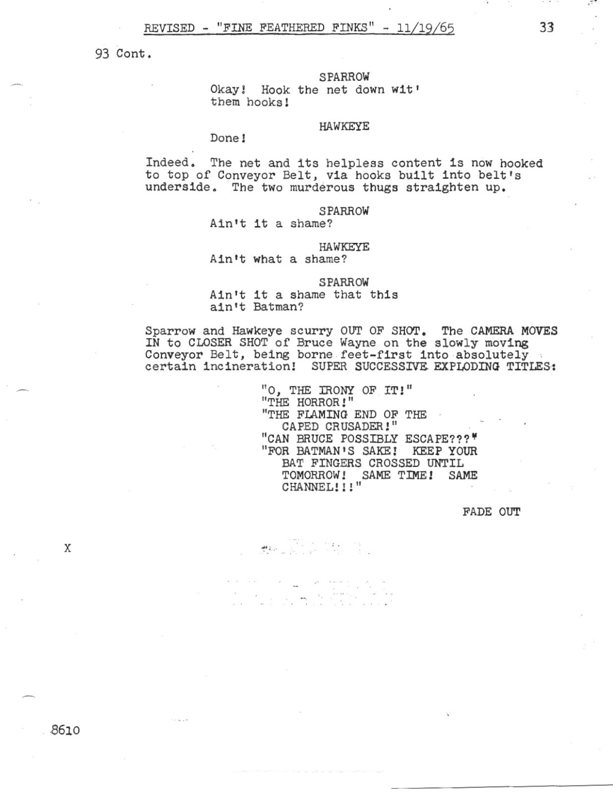BATMAN 1966 Two-Episode TV Script “Fine Feathered Finks” Penguin Debut – Reprint