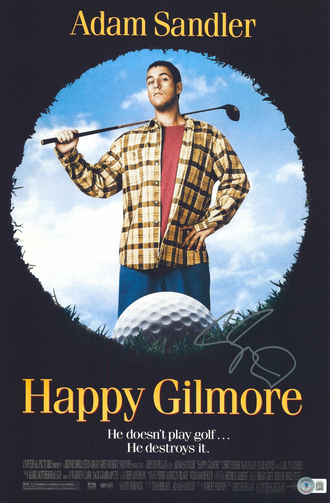ADAM SANDLER SIGNED AUTOGRAPH HAPPY GILMORE 12X18 PHOTO MINI POSTER BAS BECKETT