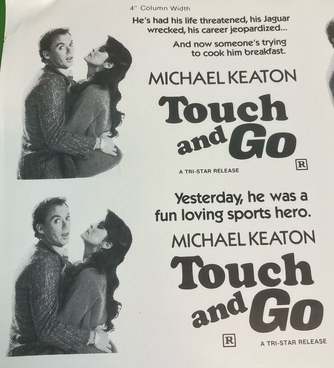 TOUCH AND GO Movie Mini Ad Sheet Vintage Promo Advertising Poster Clip Art