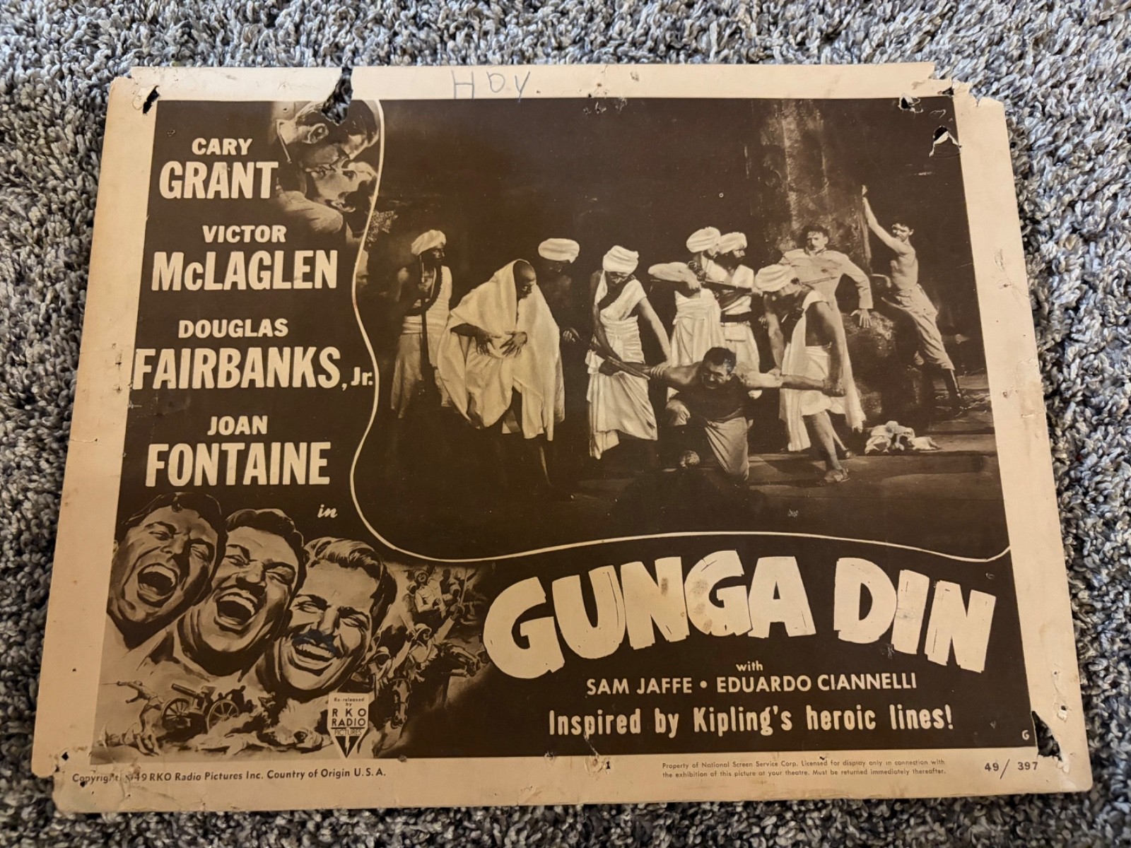 Vintage Movie Lobby Card “Gunga Din” R49 Cary Grant